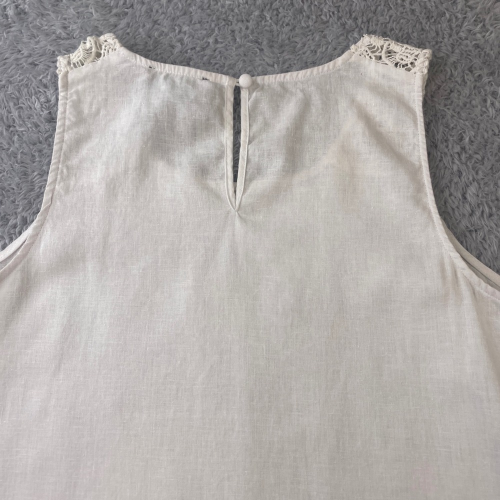 Cynthia Rowley Tank Top Womens l White Linen Blend Crochet Lace‎ Hem Boho Chic - Picture 7 of 9